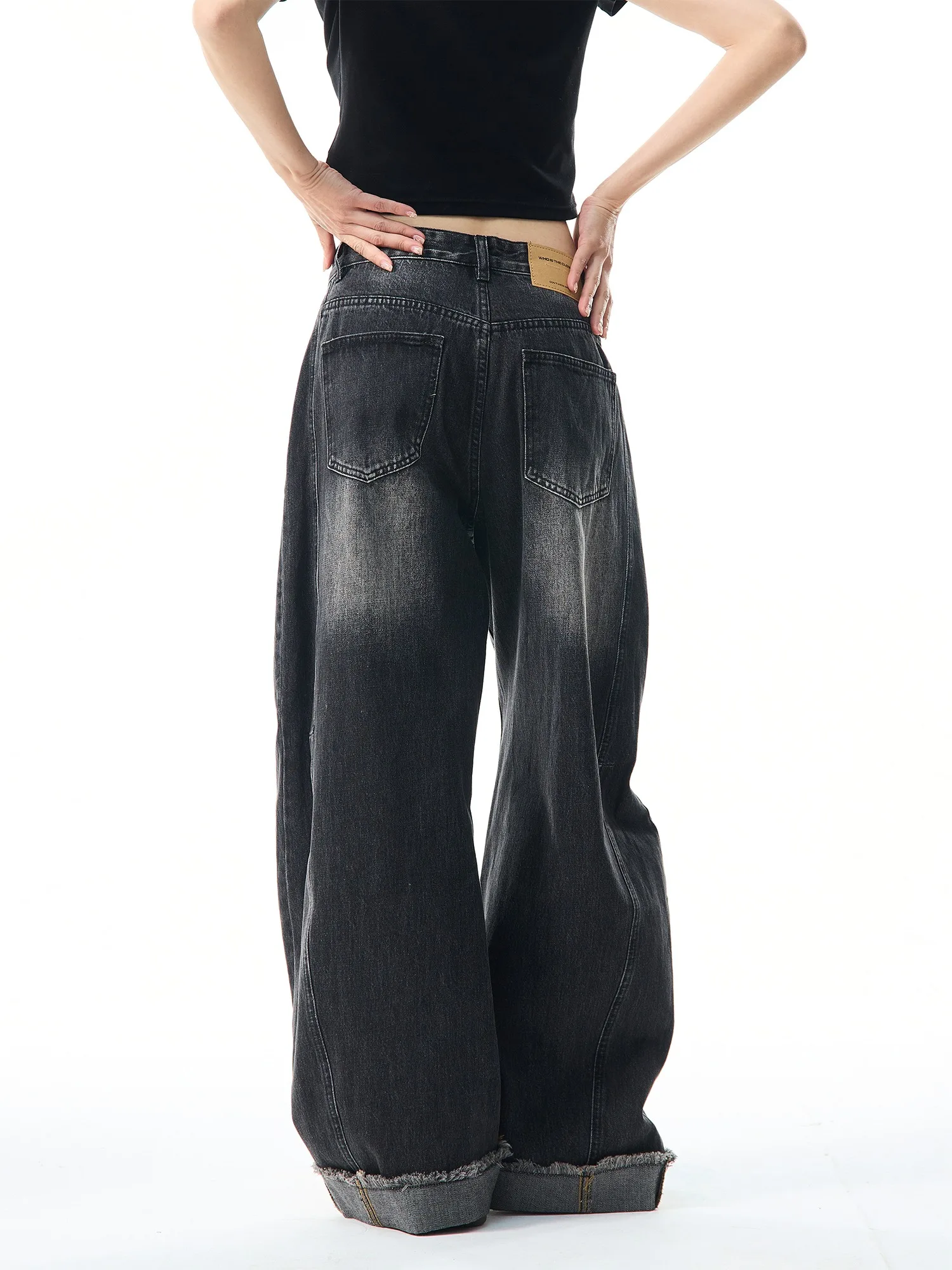 Damskie czarne gotyckie szerokie jeansy Y2k Harajuku vintage spodnie jeansowe japoński styl lat 2000 grunge jeansy z wygiętym nożem spodnie odzież 2025