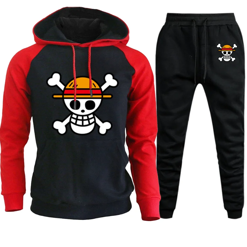 One Piece Anime Autumn Winter Men Women Can Pullover Hoodie Jogging Pants Two-pieces Set Hip Hop Sportswear Suit Fashion Trend