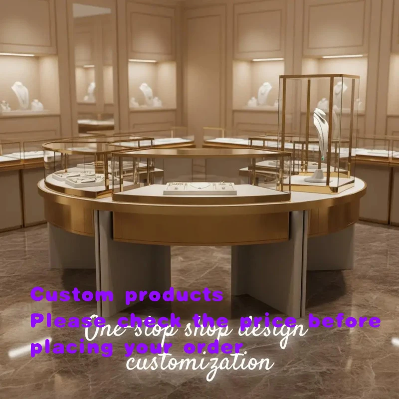 custom.RZLuxury Round Jewelry Display Cabinet Elegant curved glass cabinet Suitable stores One-stop custom jewelry shop