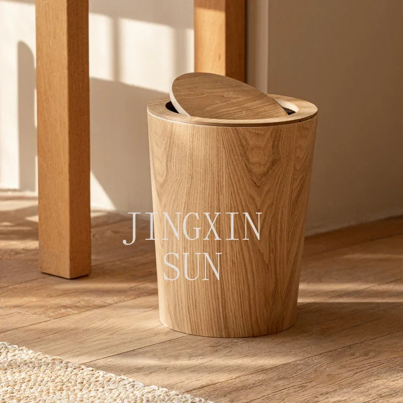 Japanese-style log style simple wooden trash can creative family homestay hotel living room bedroom with lid flip paper basket