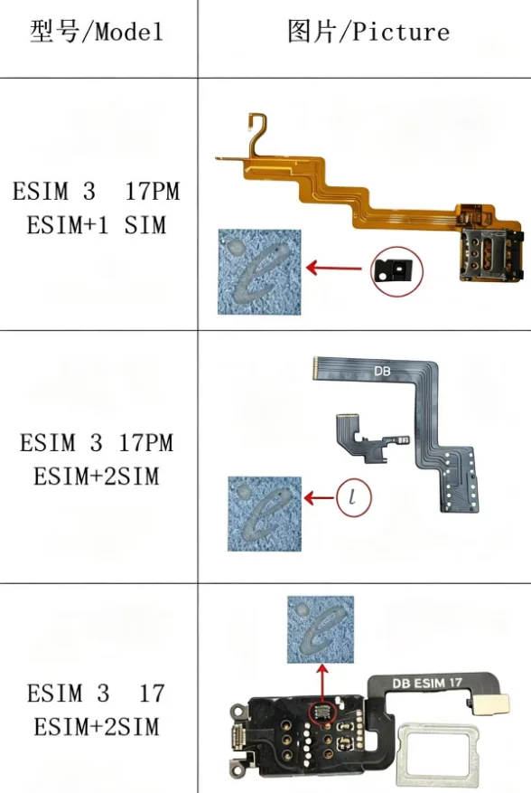 ESIM‑3 MEP flex For IP17 Pro and 17proMax +2SIM Dual Physical SIM Card Conversion Flex Cable Built‑in MEP IC Repair Kit