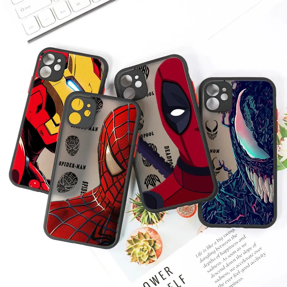 Marvel Half Face Spider Man Matte Translucent Case For iPhone 17E 17 16 16E 15 14 13 12 11 Pro Max 17Air 7 8 Plus XS Armor Cover view 2