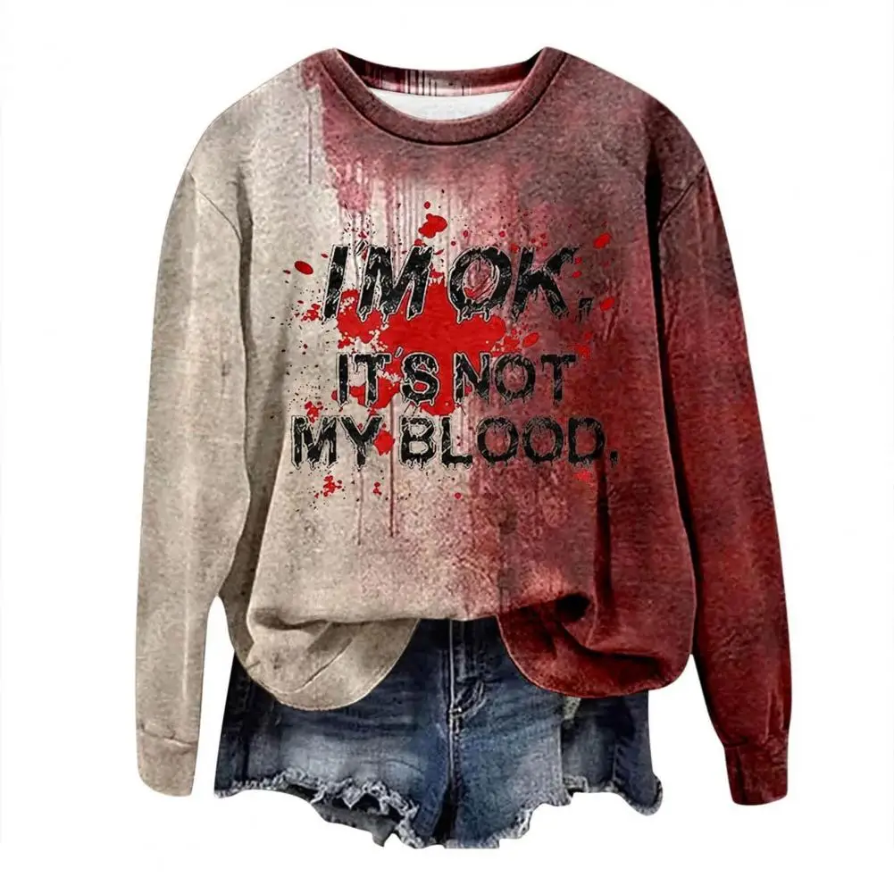 Retro Bloodstain Print Top Halloween Bloodstain Print Women's Sweatshirt Haunted House Cosplay Top with 3d Design for Spooky