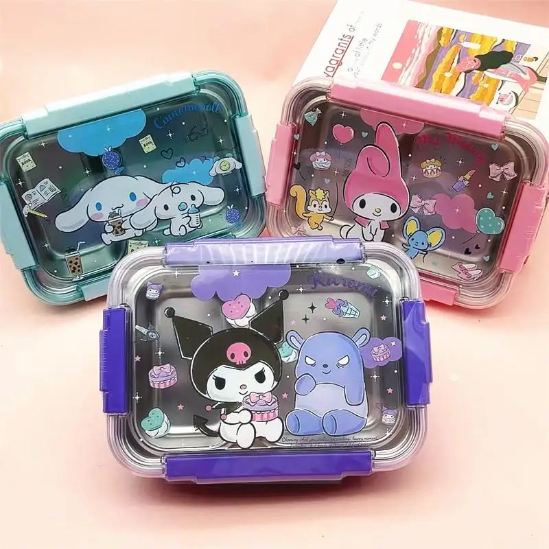 

750Ml New Sanrio Kuromi Lunch Box Kawaii Large Capacity My Melody Cinnamoroll Student Portable Cartoon Cute Bento Box Girl Gift