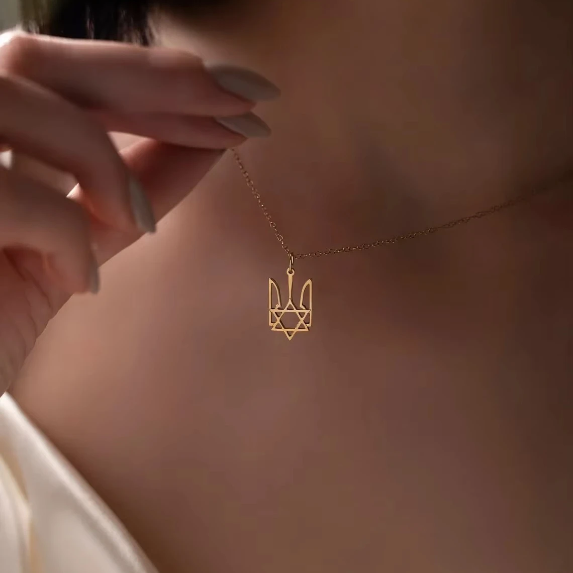 Ukraine National Emblem Pendant Necklace for Women Men Stainless Steel Jewish Star of David Hexagram Ukrainian Jewlery