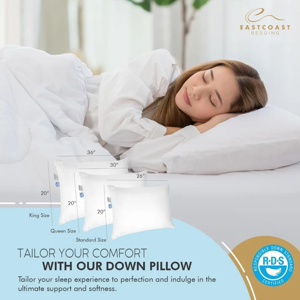 Premium Down Pillow - Single Pack -600 Filled Strong White Down, 400 Cotton Shell Pillows for Sleeping