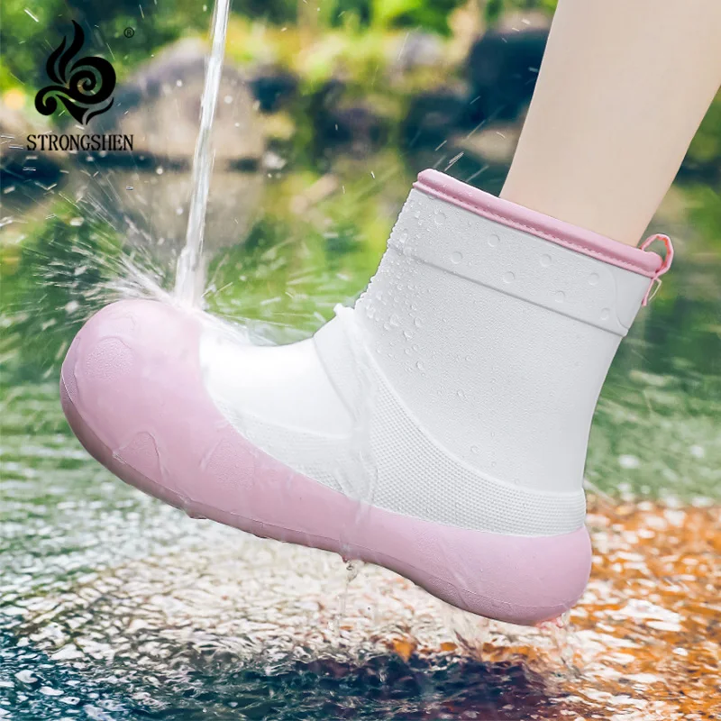 

STRONGSHEN Women Rain Boots Winter Plush Boots Thick Sole Fashion Outdoor Waterproof Shoes Warm Boots Galoshes Ladies Shoes