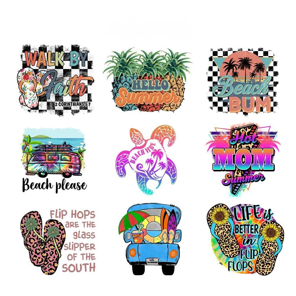 Beach slippers holiday hot stamping DTF Thermo Sticker Decals Heat Transfer Clothes Clothing Crafts Ironing Diy Accessory