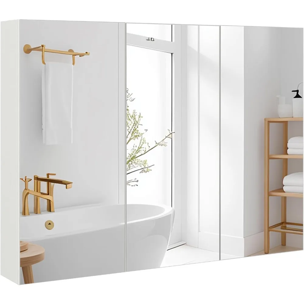 

Large Bathroom Medicine Cabinet with Mirror & 3 Mirrored Doors, Wall Mounted, Adjustable Shelves, 36 x 4.5 x 25.5 Inches