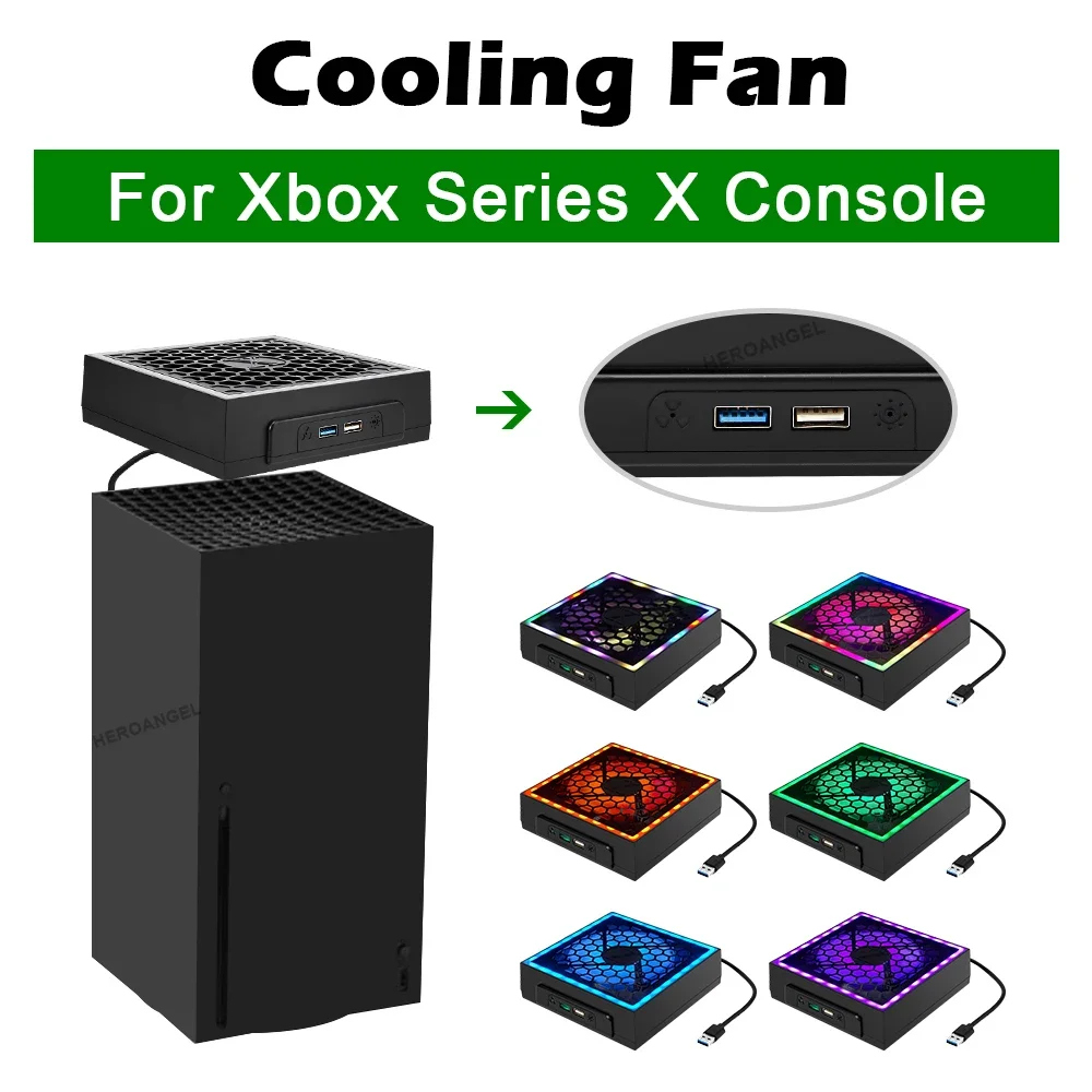 Top Cooling Fan For Xbox Series X Console with Colorful Light Strip Cooling Fan With 2 USB Port Cooler Fan For XSX Accessori