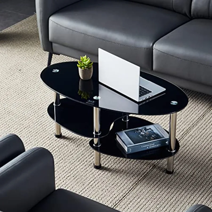 

Oval-Shaped Glass Tea Table for Office 3-Tier Modern Coffee Table End Table for Living Room