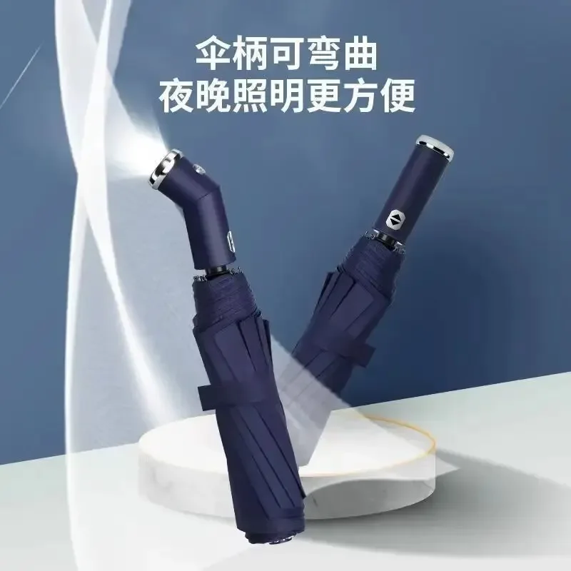 New Umbrella With Led Light Rotatable Handle Flashlight Umbrella Windproof And Rainproof Sturdy And Durable Sunny And Rainy