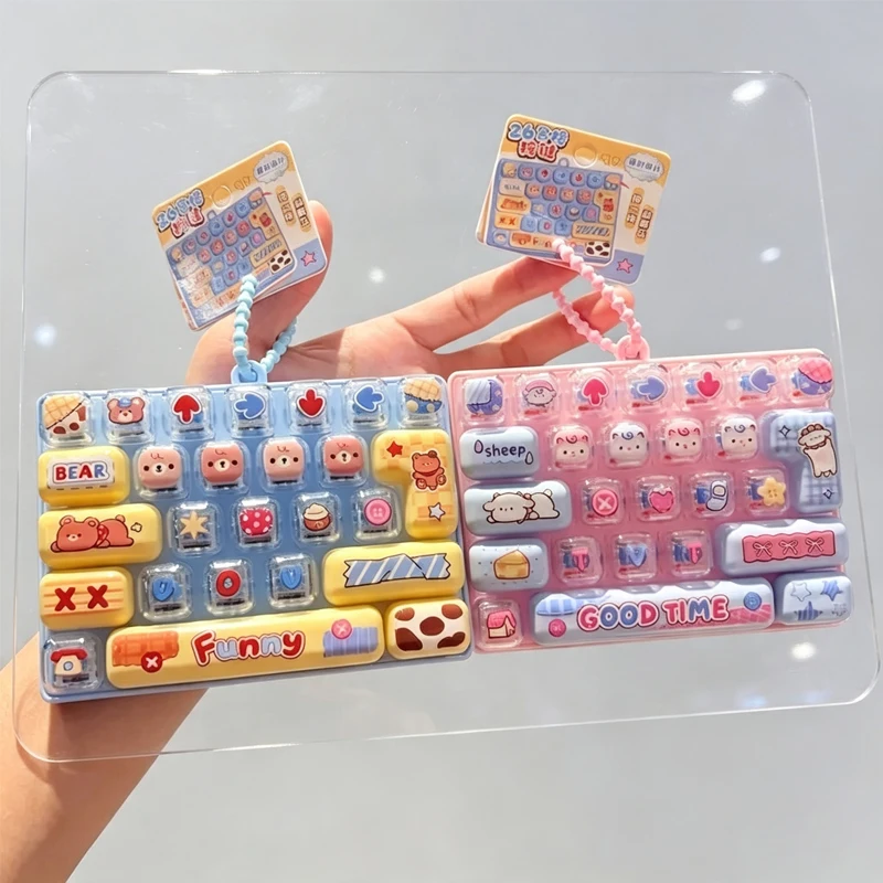 26Grid Keycap Clicker Antiestrés Fidget, Llavero de Teclado con Botón de Descompresión, Diseño de Dibujos Animados, para Relajación de Manos, Recuerdo de Fiesta, Regalo, 26 구 키캡 키링