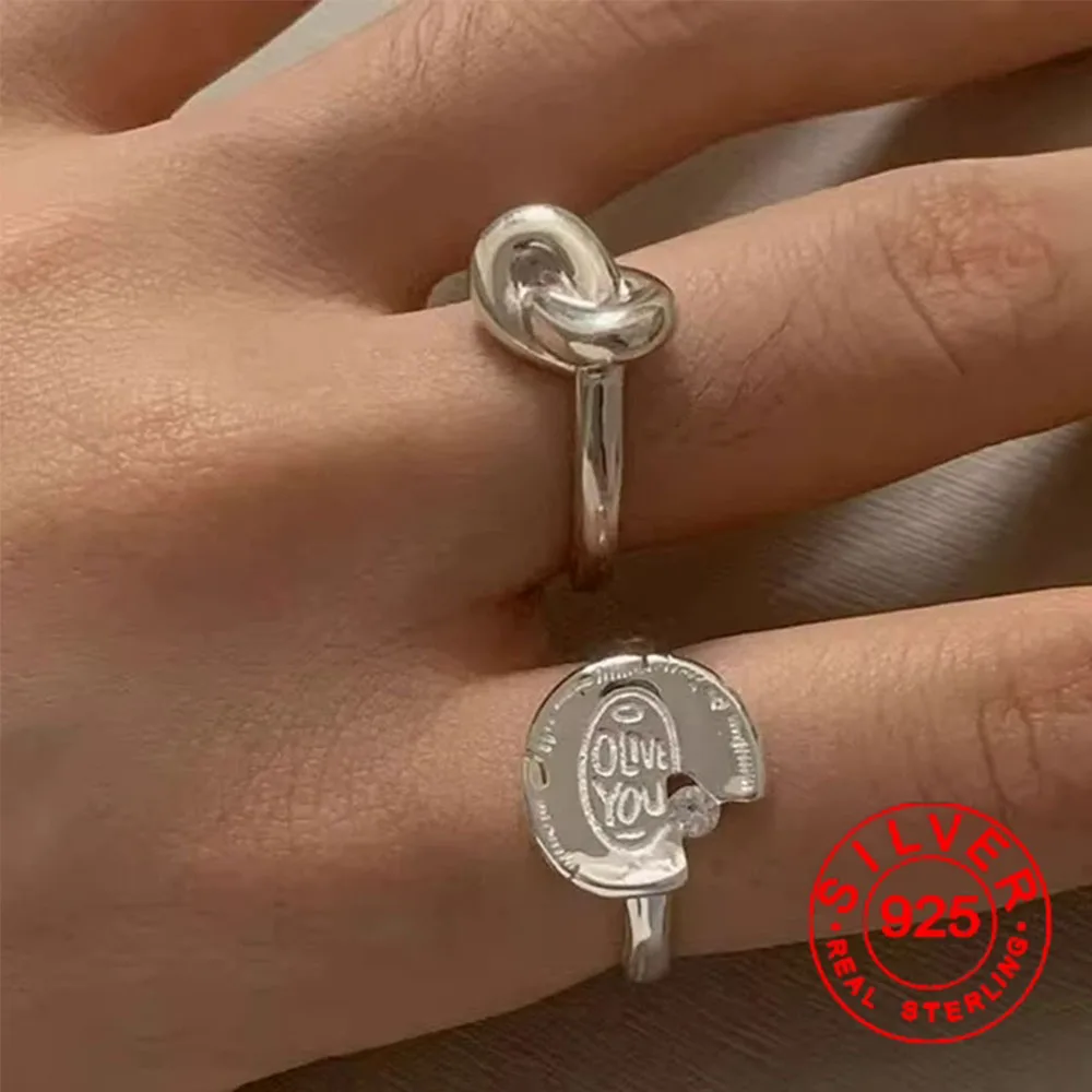 

BF CLUB Silver Color Rings for Women Fashion Geometric Handmade Irregular Knots Letters Ring Party Christmas Gift