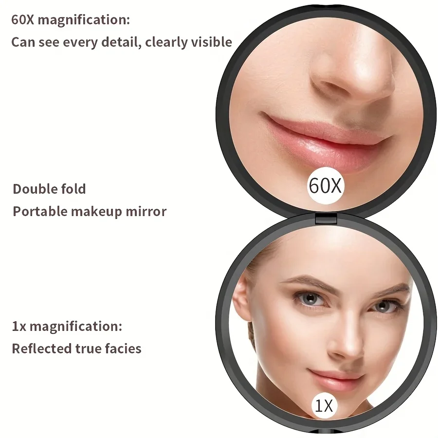 60X Portable Makeup Mirror Travel Magnifying Double-sided Folding Vanity Mirror High Definition Glass