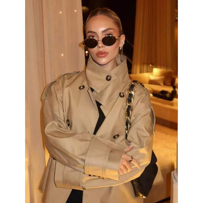 

Women's Long Double-Breasted Stand Collar Coat Ain Brand Slim Fit Sle Seven Sve V-Ne Other Material Made Summer Jaet