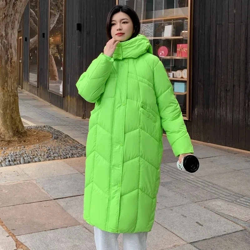 Warm Winter Puffy Hooded Long Women Parkas Glossy Thick Cotton Padded Windproof Parcas Overcoat Casual Loose Snow Wear Jaquetas