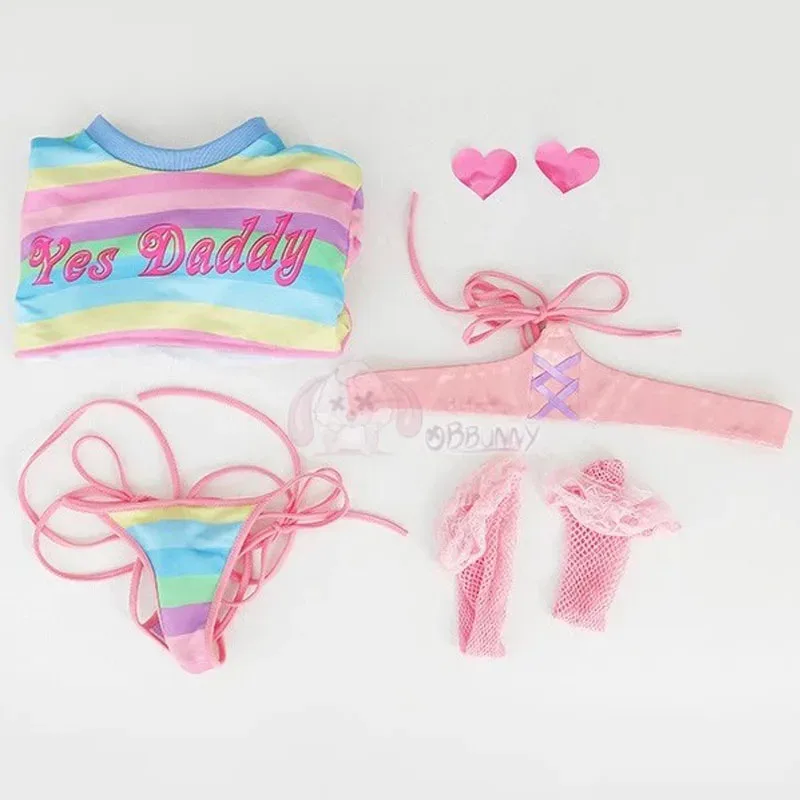 Новинка 2025 года, аниме-костюм горничной для косплея, женский сексуальный костюм контрастного цвета с длинными рукавами, боди, носки, костюм кролика для девочек, полосатая униформа, бикини