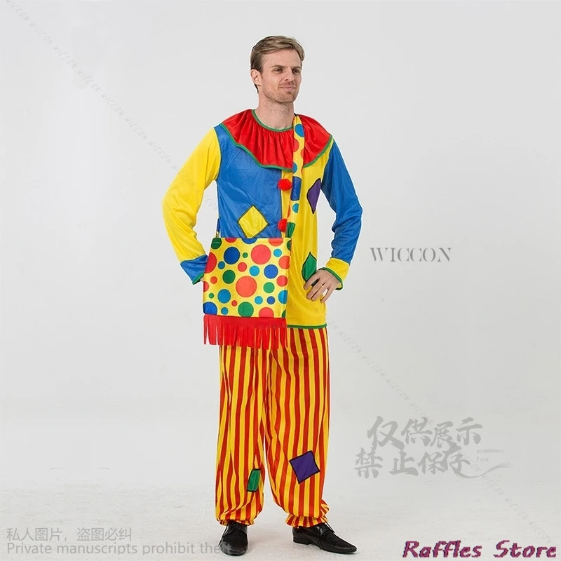 Adulto palhaço cosplay trajes homem rpg traje macacões desempenho de palco terno carnaval festa roupas saco palhaço roupas