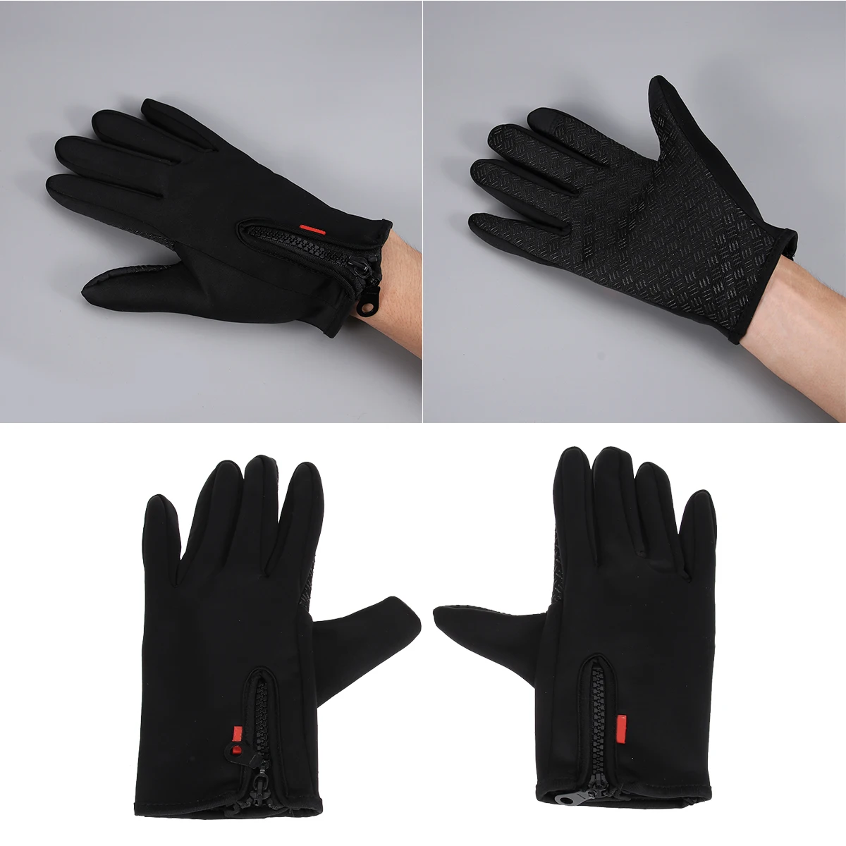 

Winter Warm Windproof Gloves Black Medium Fleece Lined Touch Screen Full Finger Fashion Wrist Gloves for Outdoor Running