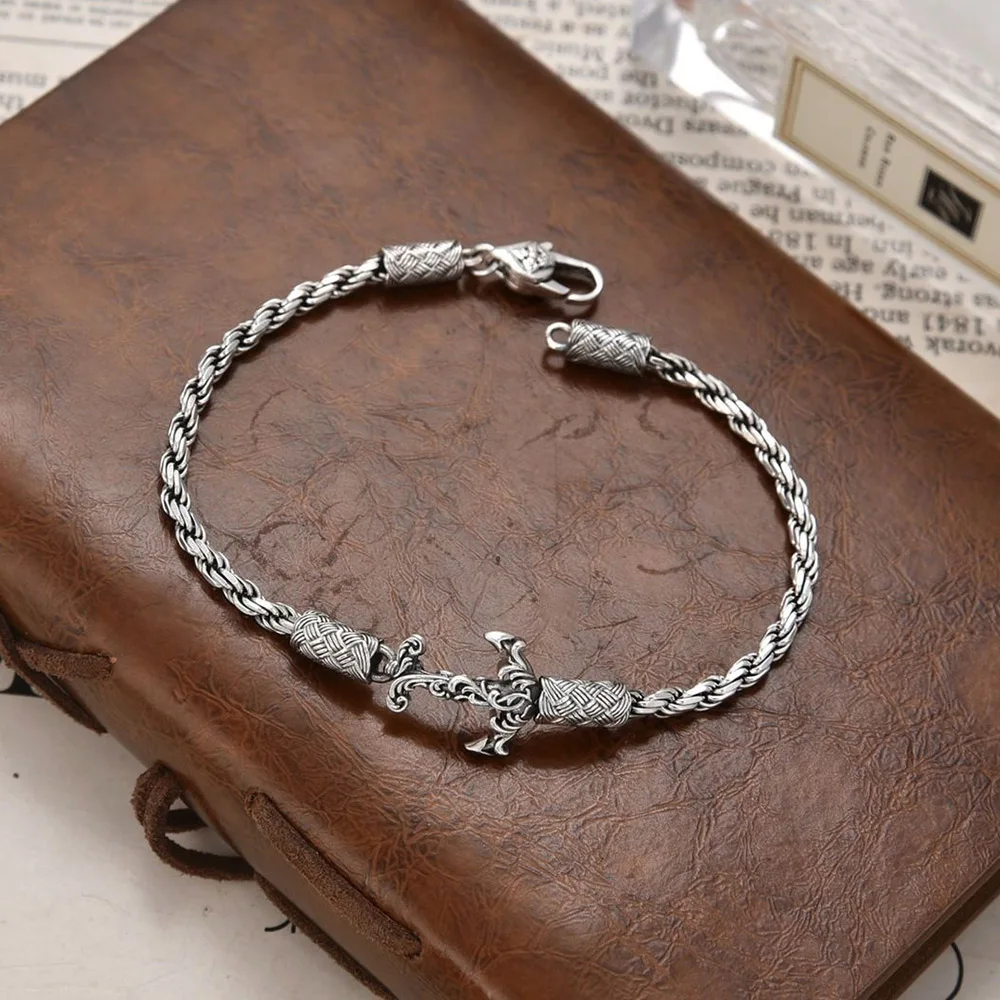 

Exquisite 4MM Glossy Twisted Keel Ship's Anchor Hook Chain S925 Silver Bracelet Retro Jewelry for Men Party Day Gift