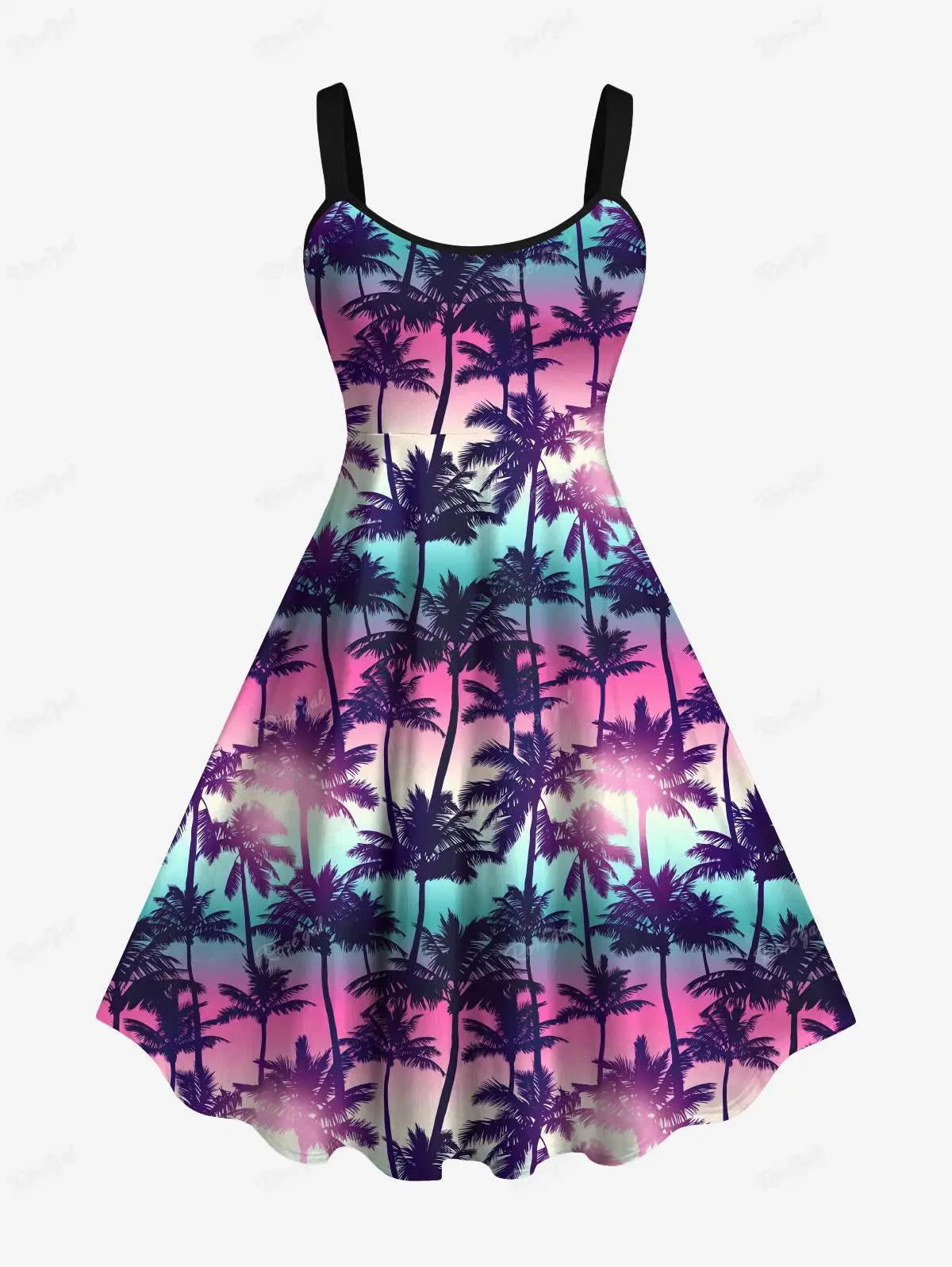 

Plus Size 3D Graphic Dresses Hawaii Coconut Tree Ombre Galaxy Print Backless A Line Tank Dress Women Summer Casual Vestidos