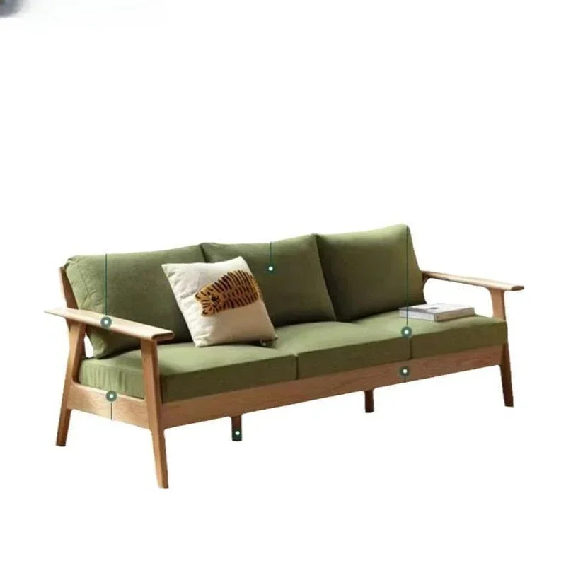 Cherry wood fabric sofa Japanese-style small apartment living room solid wood sofa modern simple black walnut