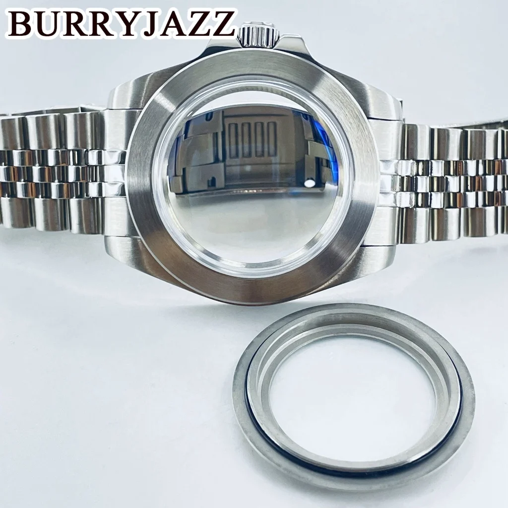 BURRYJAZZ40mm NH34NH35 NH72 NH36NH70 ETA2824 PT5000ตัวเรือนสแตนเลสปัดกระจกสีฟ้าโดม Glide LOCK