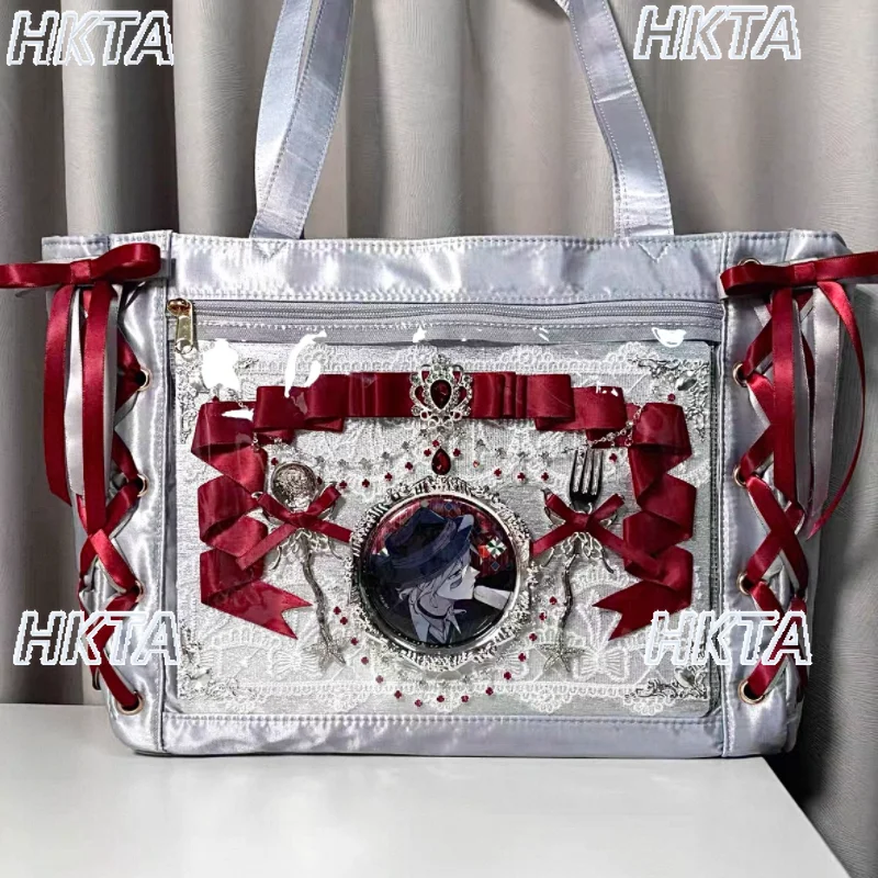 Finished Pain Plate Retro Silver Tableware Pain Wrap Plate Dinner Plate Pain Decoration Bow Gumei Red Ribbon Tote Bag Decoration