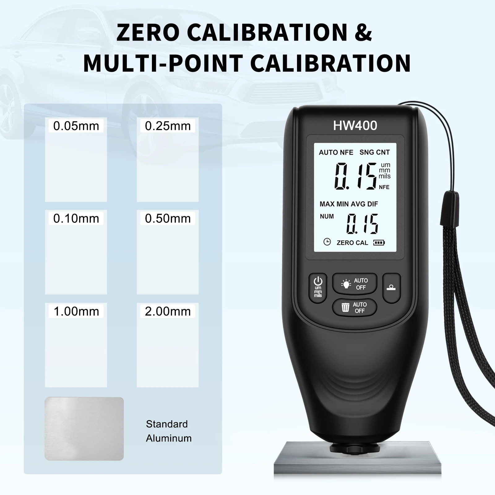 2024 New Car Coating Thickness Gauge 0.1micron/0-2000um Car Paint Film Thickness Tester Measuring Tool Fe & NFe Coating Meter