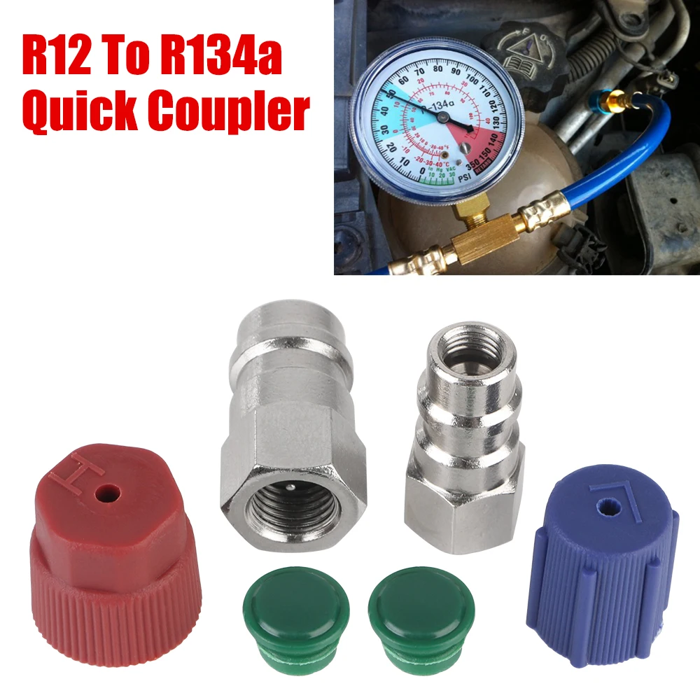 

Car AC Quick Coupler High/Low AC Fitting Port Car Accessories R12 To R134a Retrofits Conversion Adapter Quick and Easy