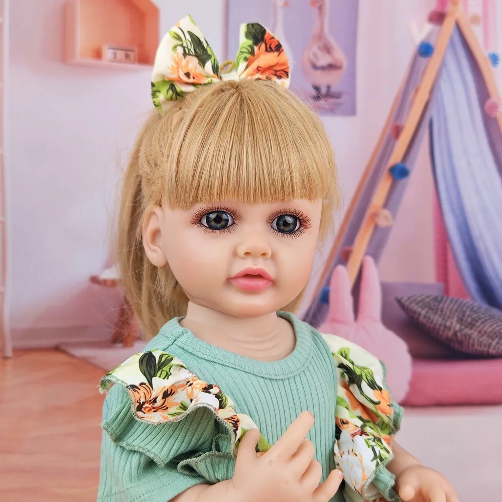 Muñeca Reborn de pelo largo marrón, 55cm, cuerpo completo de vinilo, lavable, simulación de niña, princesa Dudu, regalo de compañía para niños, 1 Uds.