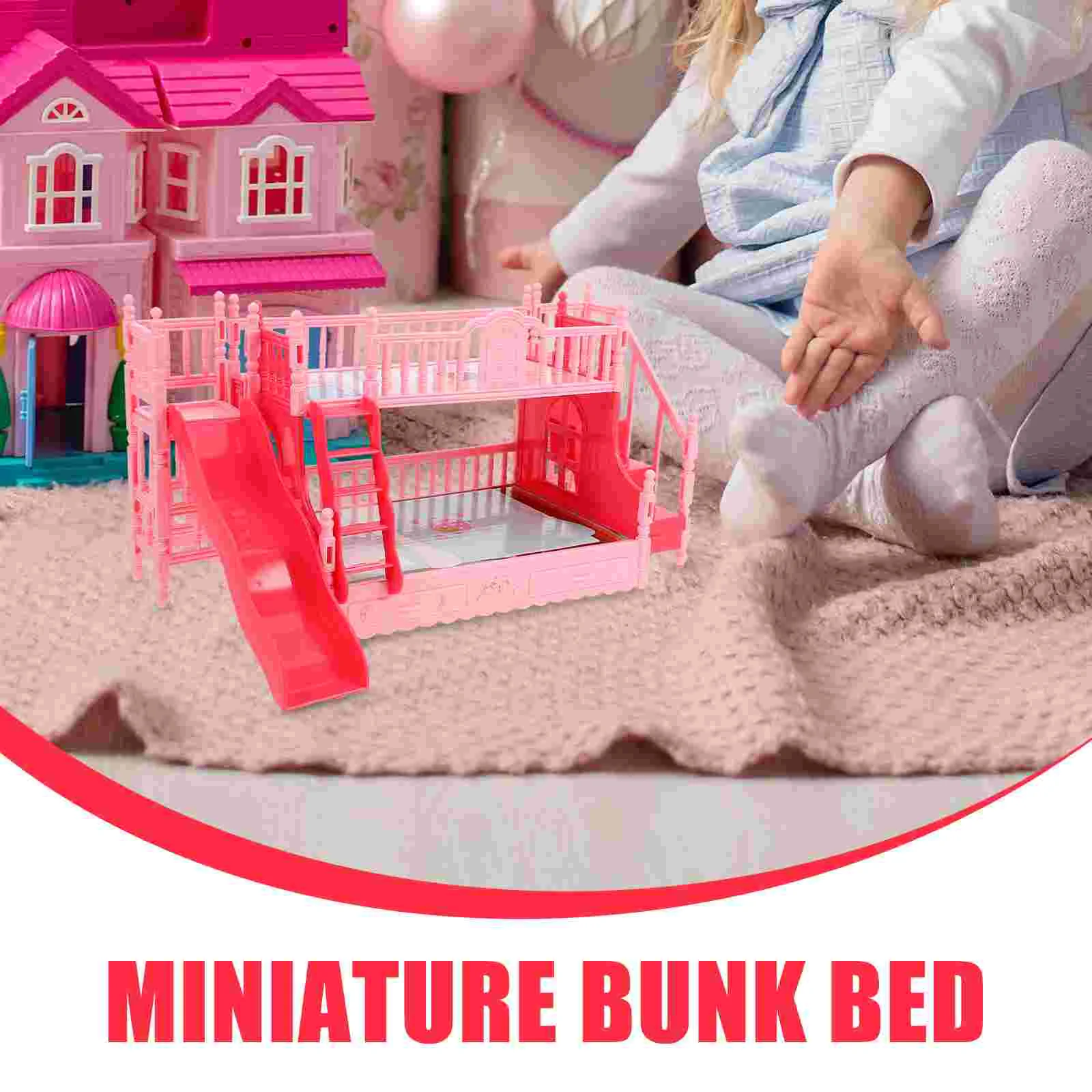 طقم سرير بطابقين ديكور المنزل الصغير Playset الملحقات الأثاث لعبة الفتيات نموذج الدعائم