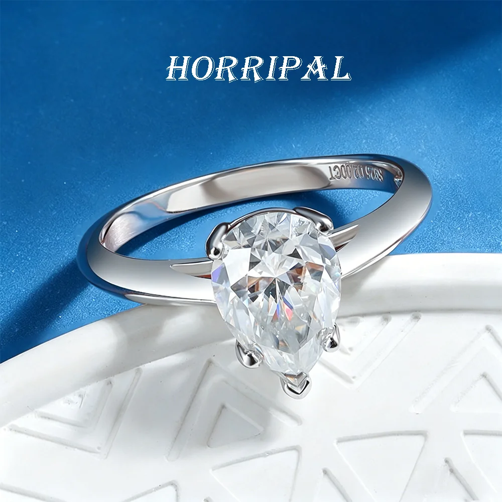 

HORRIPAL 2CT Pear Cut Moissanite Ring with GRA Certified 925 Sterling Silver for Women Anniversary Band Luxury Fine Jewelry Sale