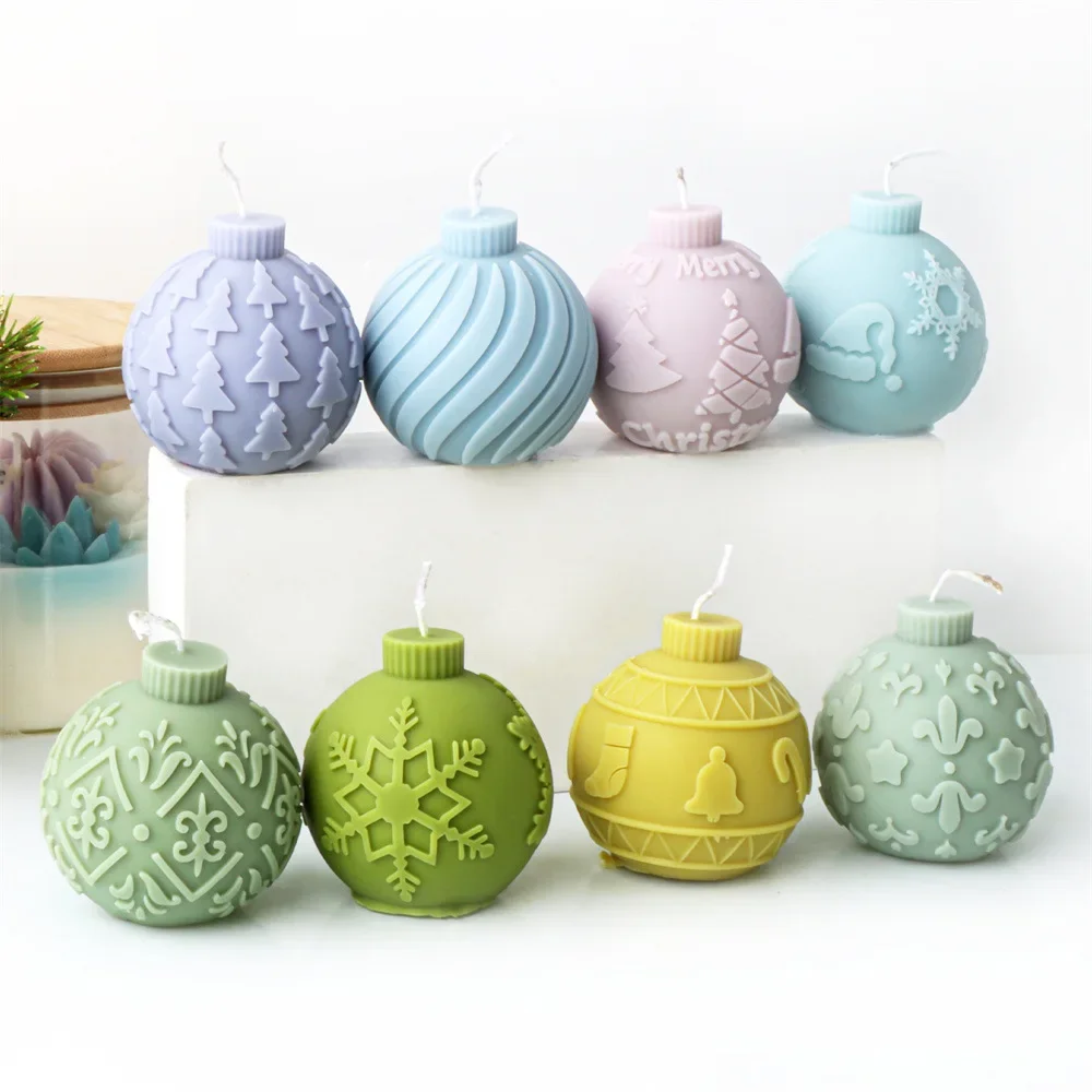 Molde de silicone para vela, esfera de floco de neve em relevo, bola de árvore de natal, molde de sabão, conjunto de fabricação geométrica de doces, boneco de neve, decoração de festa de gesso