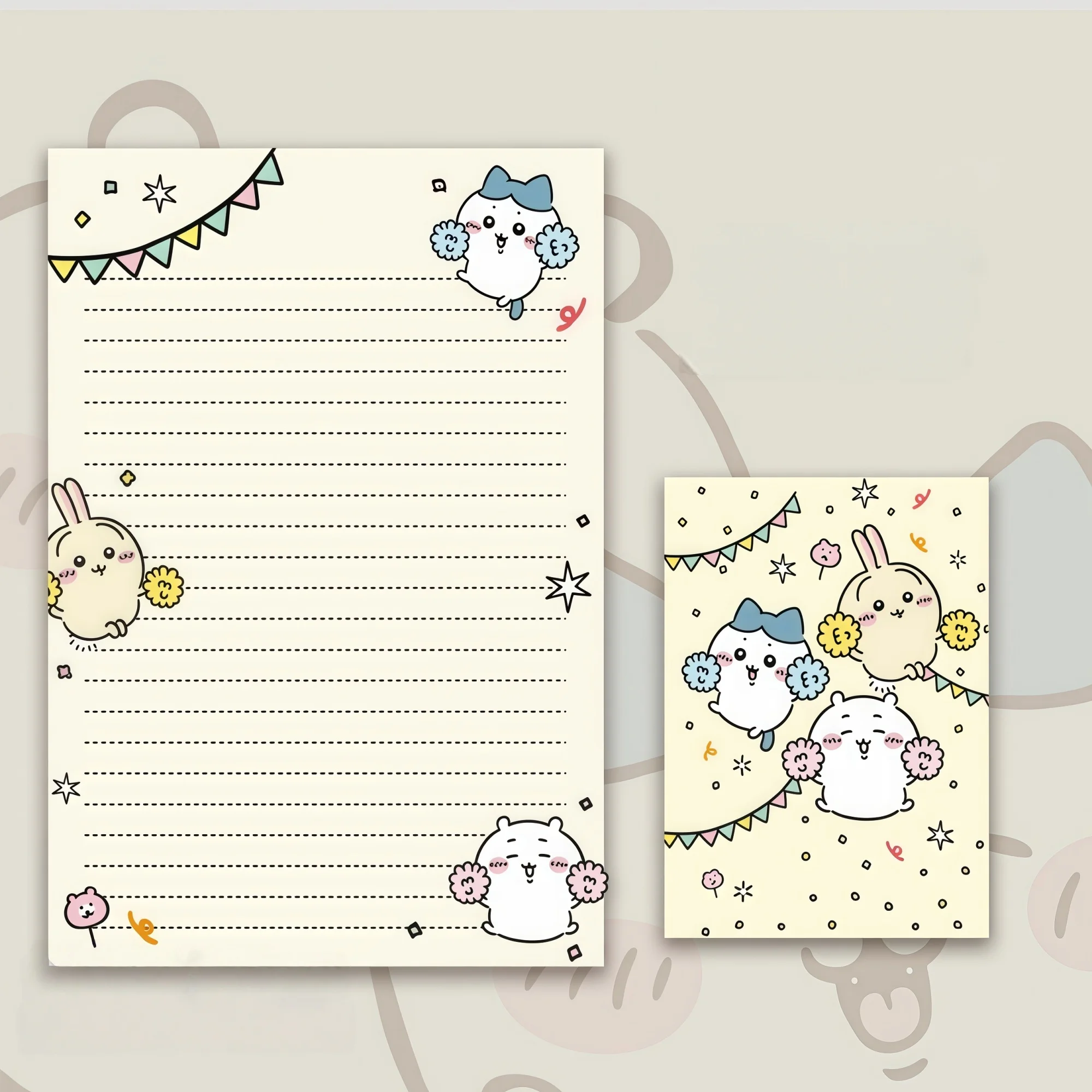 Chiikawa Briefpapier- und Umschlag-Set: 4 Umschläge, 4 Niedliche Anime Hachiwari Kaninchen Liniertes Briefpapier-Set – Schreibgeschenk für den Schulanfang – Detail 2