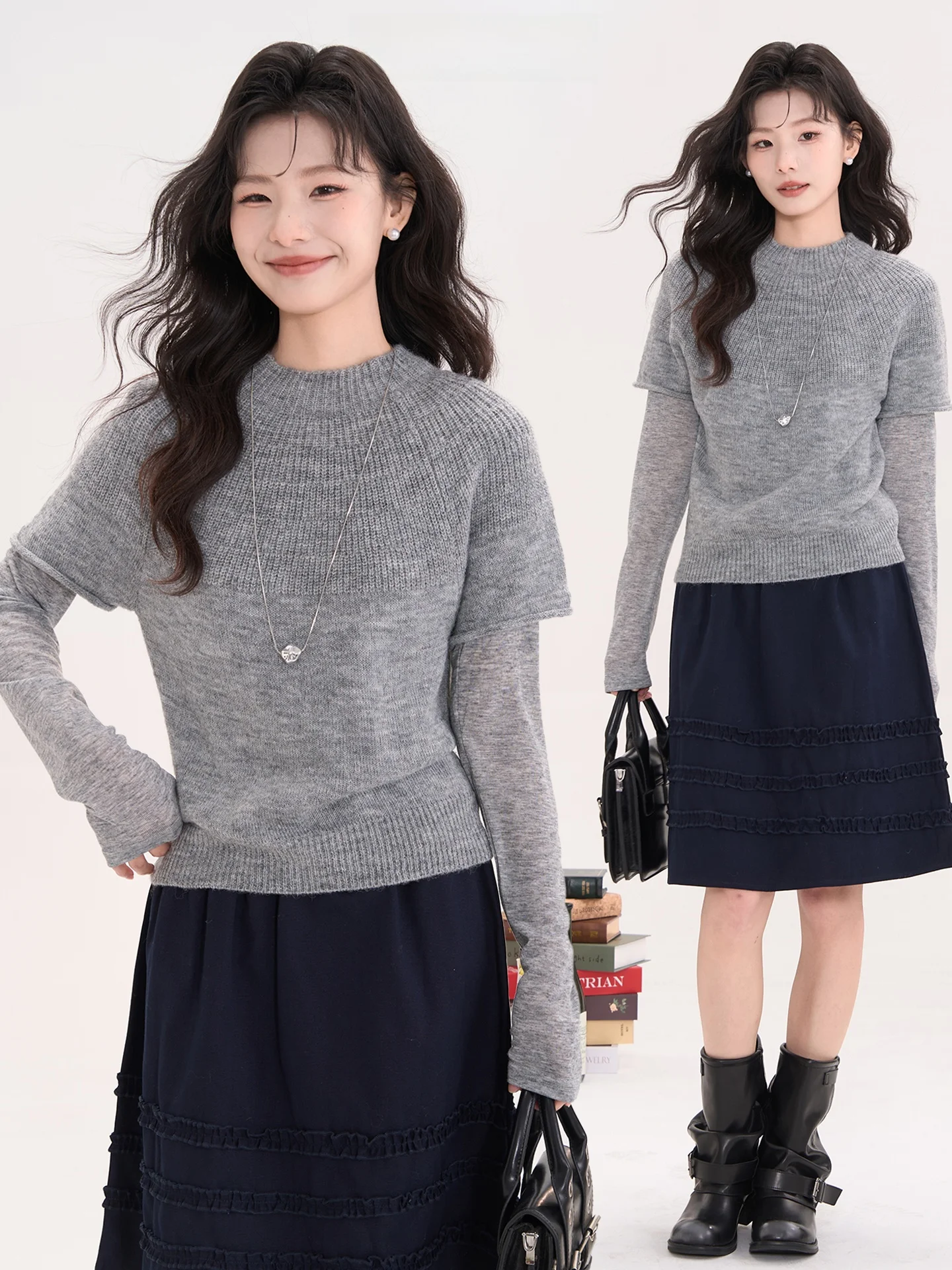 

Heme 10 Wool Knitted Sweater round Neck Short Sleeve Versatile Early Spring Layering Women's Fashion Korean Style Casual Wear