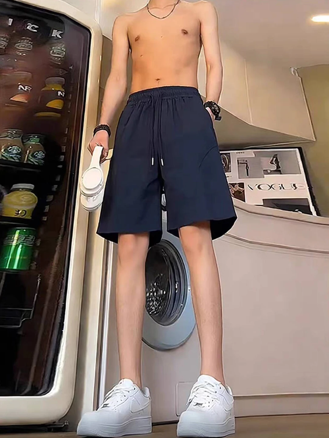 

Мужские летние тонкие спортивные брюки Quick Dry: повседневные брюки свободного кроя с диагональными вставками в американском стиле, удлиненные