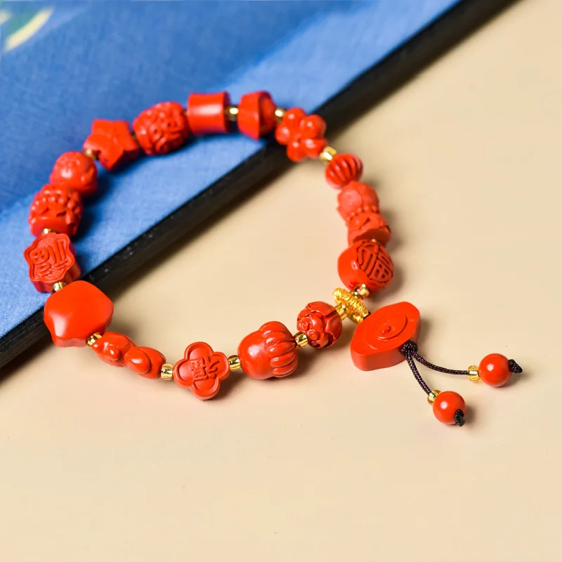 Red Sand Bracelet High-Content Cinnabar Bracelet in the Year of Birth Men's and Women's Duobao Six Words Mantra Ethnic Style Nat