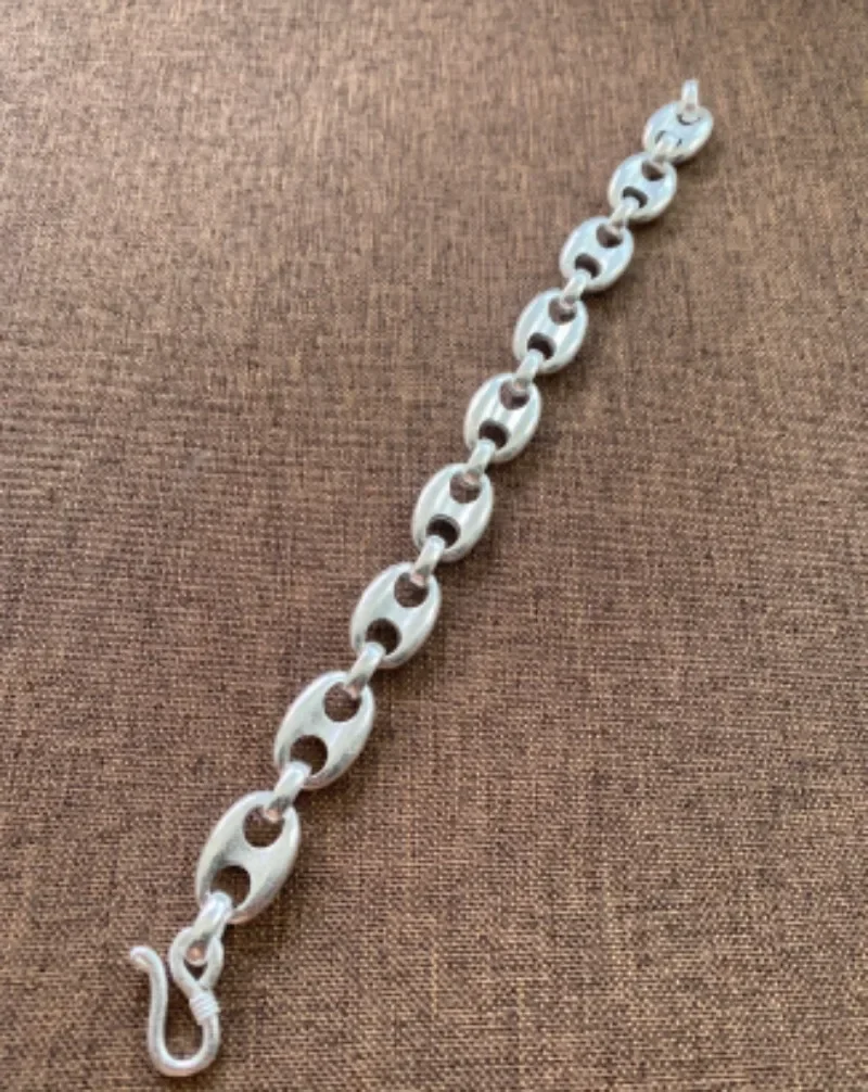 Unisex Weißes Kupfer Gepufftes Mariner-Link-Armband Retro Silberton Armreif Lässiger Streetwear-Schmuck – Detail 5