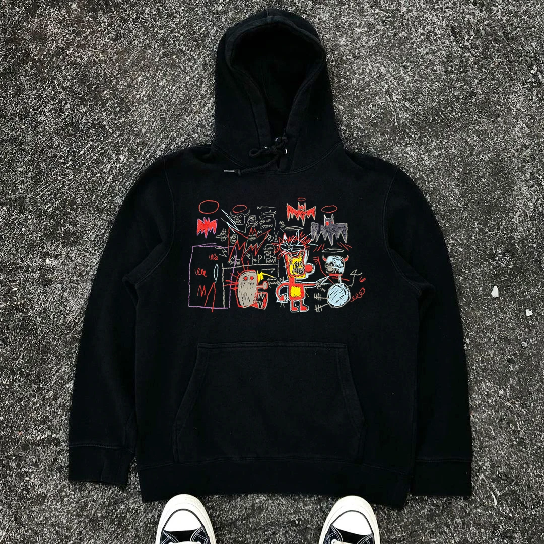 JeanMichel Hoodie Sweatshirt Large Yarn Diameter Pure Cotton Graffiti Art Atmosphere Feelings Casual Streetwear Fashion