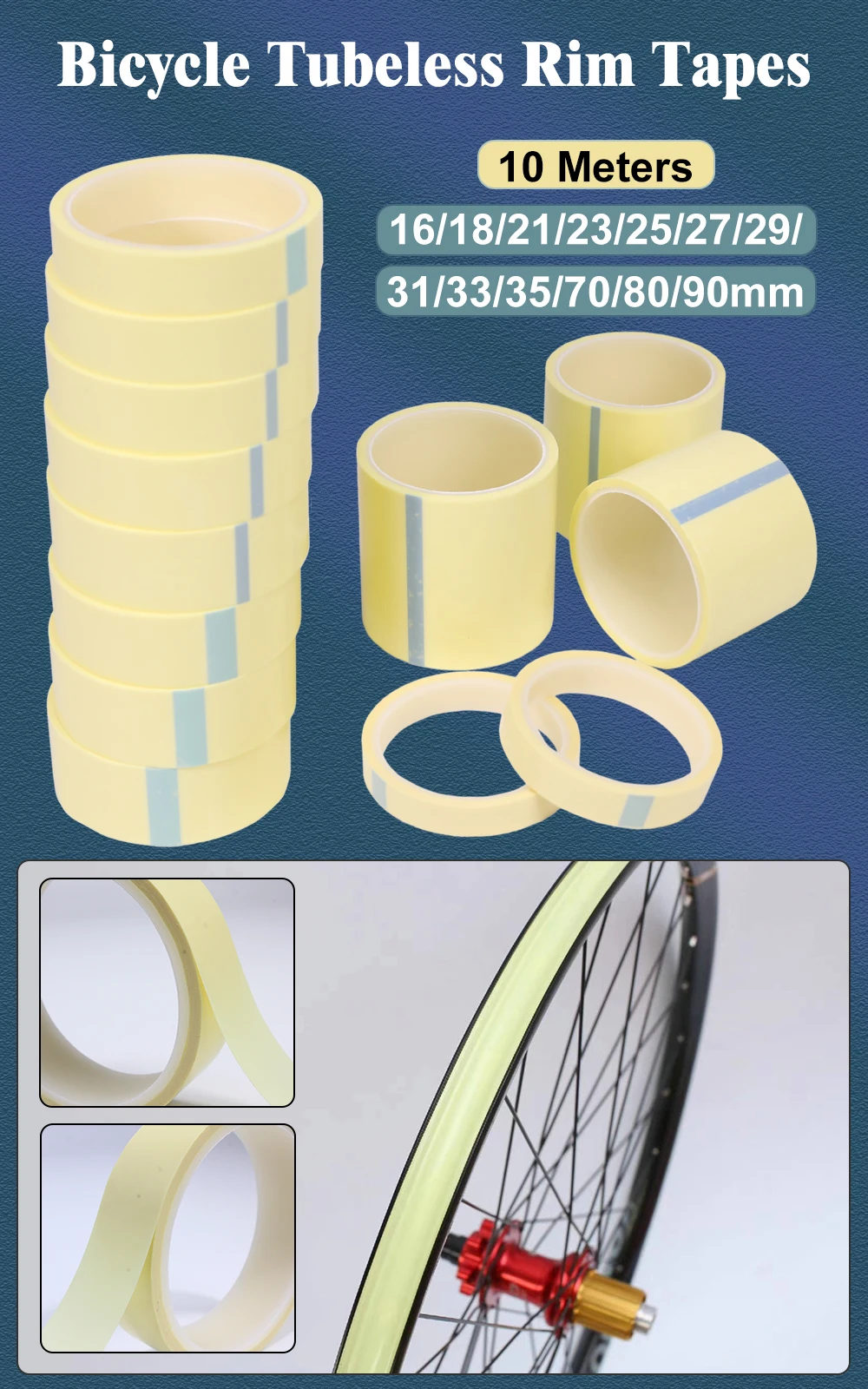 HEPPE Fahrrad-Schlauchlos-Felgenband 10 Meter 16/18/21/23/25/27/29/31/33/35/70/80/90mm Breite MTB Fatbike Felgenband Radsatz-Klebeband – Detail 10