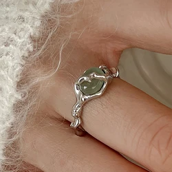 Foxanry Minimalist Silver Color Stone Rings for Women Couples New Fashion Creative Design Geometric Birthday Party Jewelry Gifts