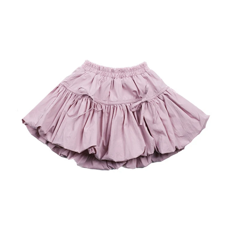 Gonna ragazza Vintage Half Dress Mini Bow Lantern gonna elastico in vita a-line Dressing Streetwear Solid Chirldren Clothes Summer