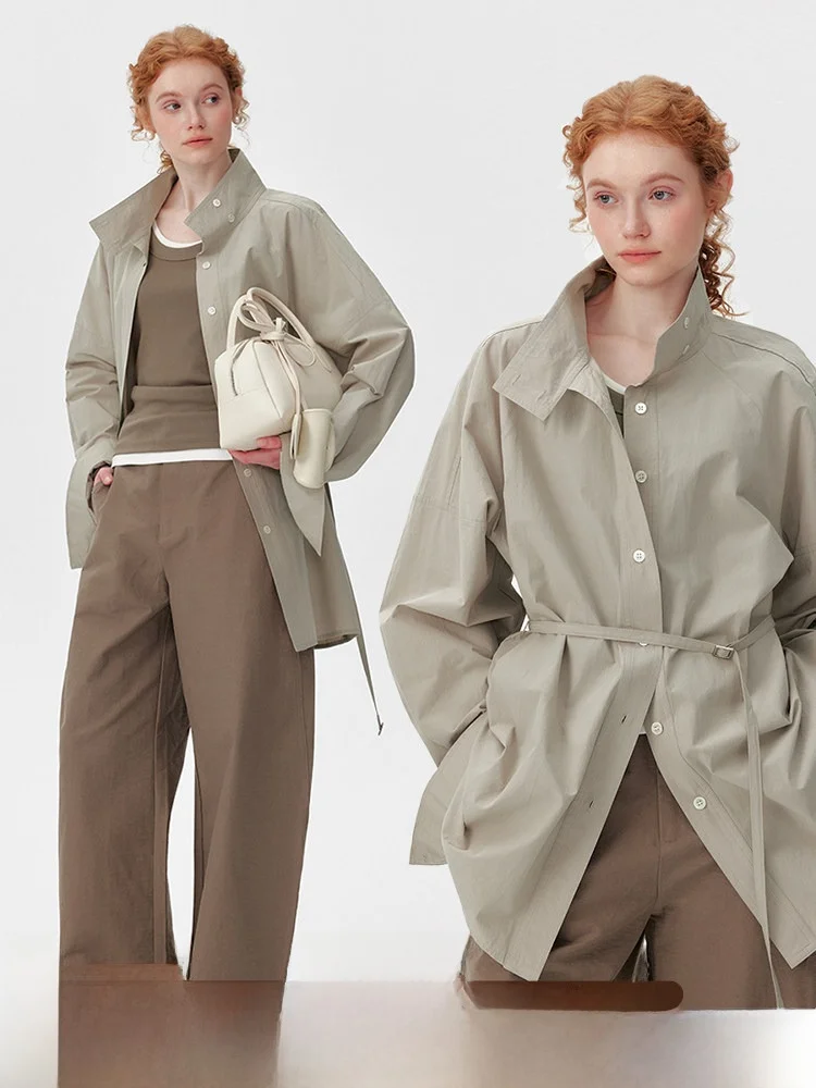 

Женская хлопковая рубашка с воротником-стойкой, приталенная, с длинным рукавом, дышащая, удобная, модная, для весны и осени