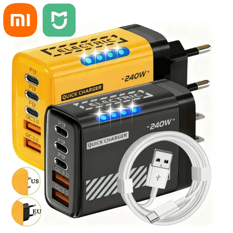 Xiaomi 5 In 1 240w Gan Charger Fast Charging Desktop Adapter 10a Usb To Typec Cable 3pd 2 Usb Charger For Iphone 16 15pro Laptop
