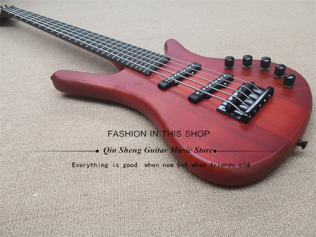 

5-String Electric Guitar Bass ,Matte Red Brown Bass,Maple Neck Through Mahogany Body,Factory Custom