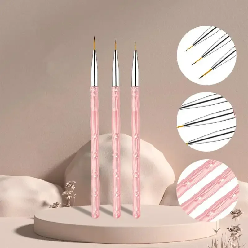 3 pçs/set pincéis da arte do prego escova de forro da arte do prego para detalhes finos desenho forro escova uv gel polonês pintura ferramenta de desi
