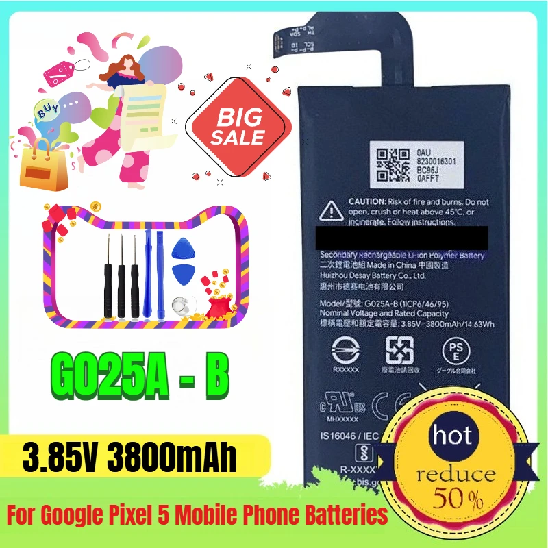 

3800mAh Suitable for Google Pixel 5 X Pixel 5 G025A - B Mobile Phone Batteries