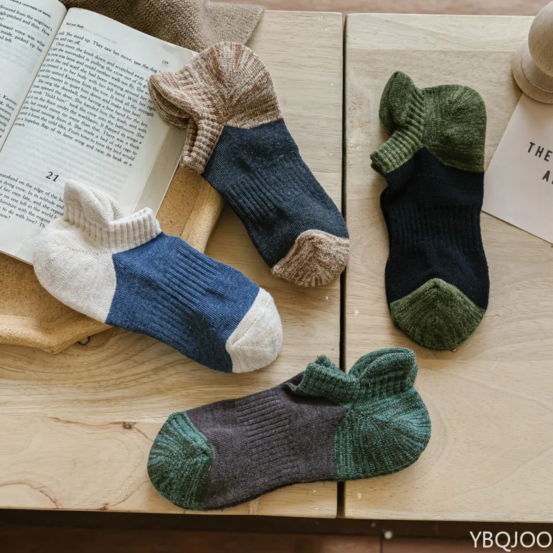 4 Pairs of Spring and Autumn Fashion New Short Tube Casual Retro Men's Socks Shallow Mouth Trendy Thick Thread Socks for Men